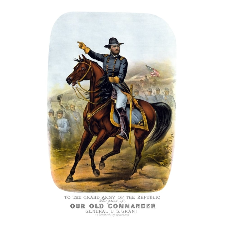 Vintage Civil War poster of General Ulysses S. Grant on horseback Poster Print Image 1