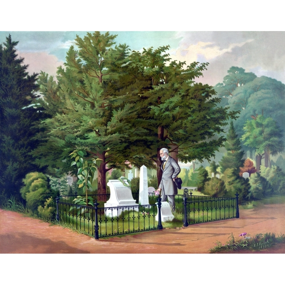 Civil War color painting of General Lee visiting the grave of General Thomas Jackson Poster Print Image 2