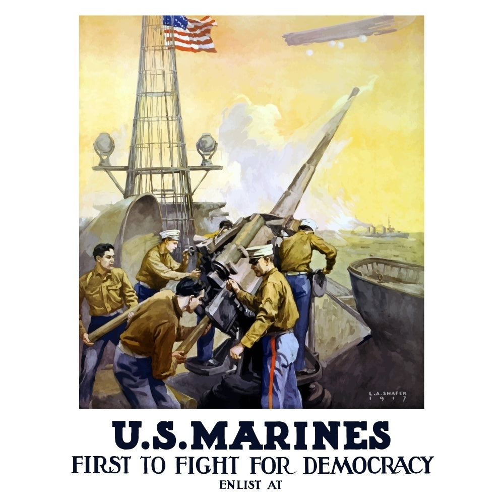 World War One poster of Marines firing artillery rounds on board a ship at sea Poster Print Image 2