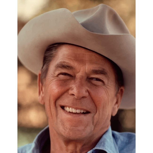 Digitally restored vector portrait of President Ronald Reagan wearing a cowboy hat Poster Print by John Parrot/Stocktrek Image 2