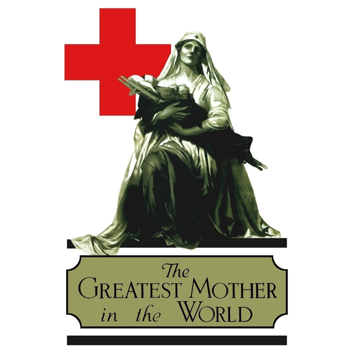 Vintage World War I poster of a Red Cross nurse cradling a wounded soldier Poster Print Image 1