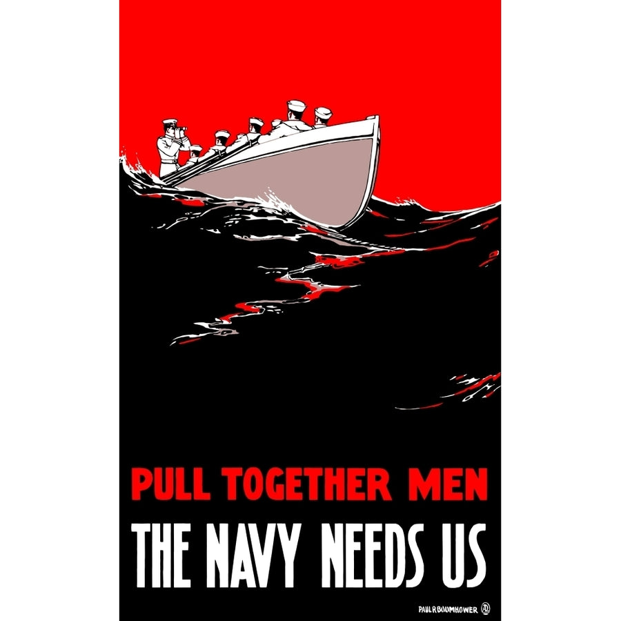 Vintage World War I poster of a group of sailors rowing a boat Poster Print Image 1