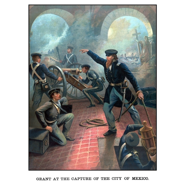 Ulysses S. Grant commanding troops during the Mexican American War Poster Print Image 1