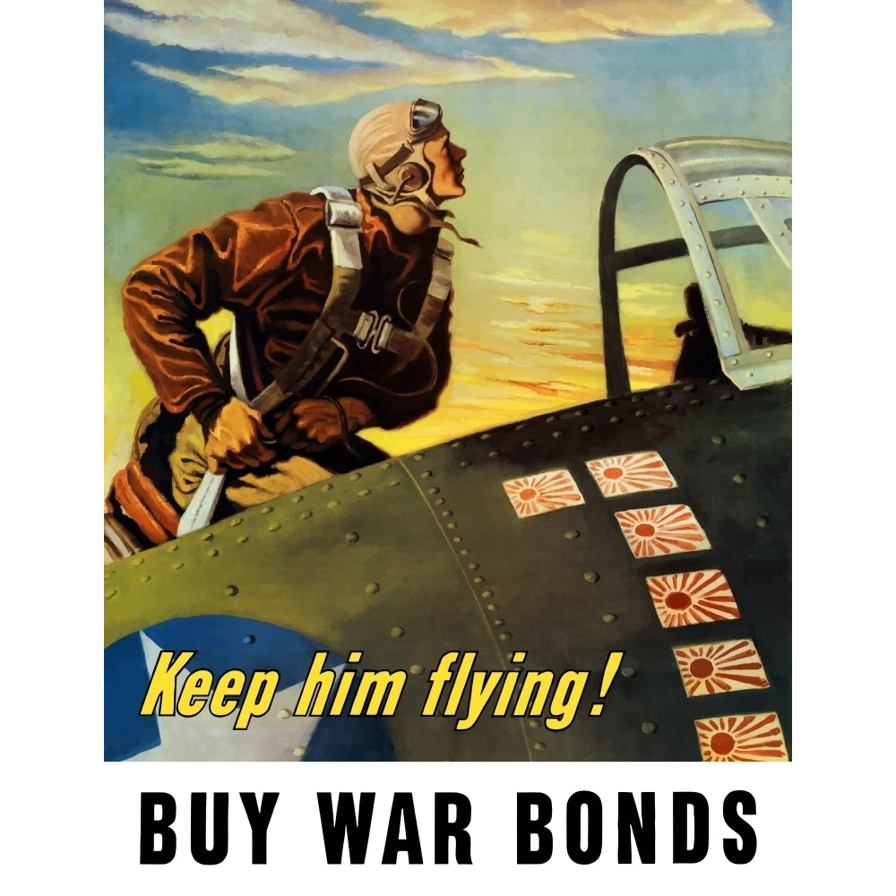 Vintage World War II poster of a fighter pilot climbing into his airplane Poster Print Image 2