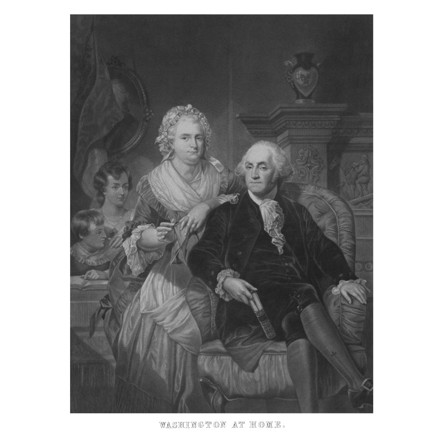 Vintage American History print of President George Washington and his family Poster Print Image 1