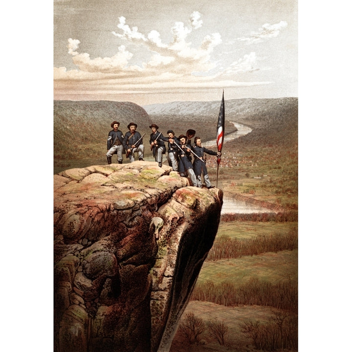 Vintage Civil War print of Union soldiers on the summit of Lookout Mountain Poster Print Image 1