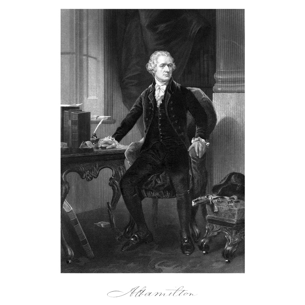 Vintage American History print of Alexander Hamilton sitting at his desk Poster Print Image 2