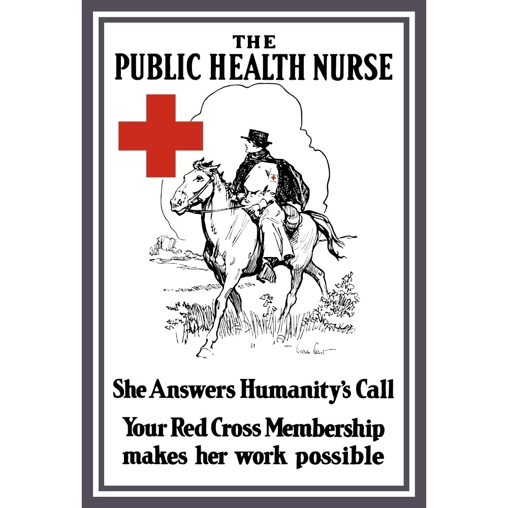 Vintage World War I poster of a red cross nurse riding on horseback Poster Print Image 2