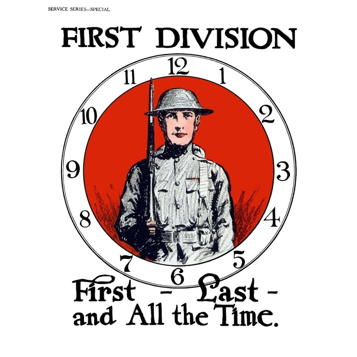 Vintage World War I poster of a soldier standing in the center of a clock Poster Print Image 2