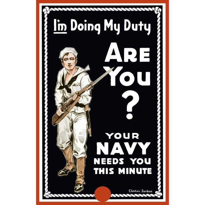 Vintage World War I poster of a sailor holding a bayonet fitted rifle Poster Print Image 1