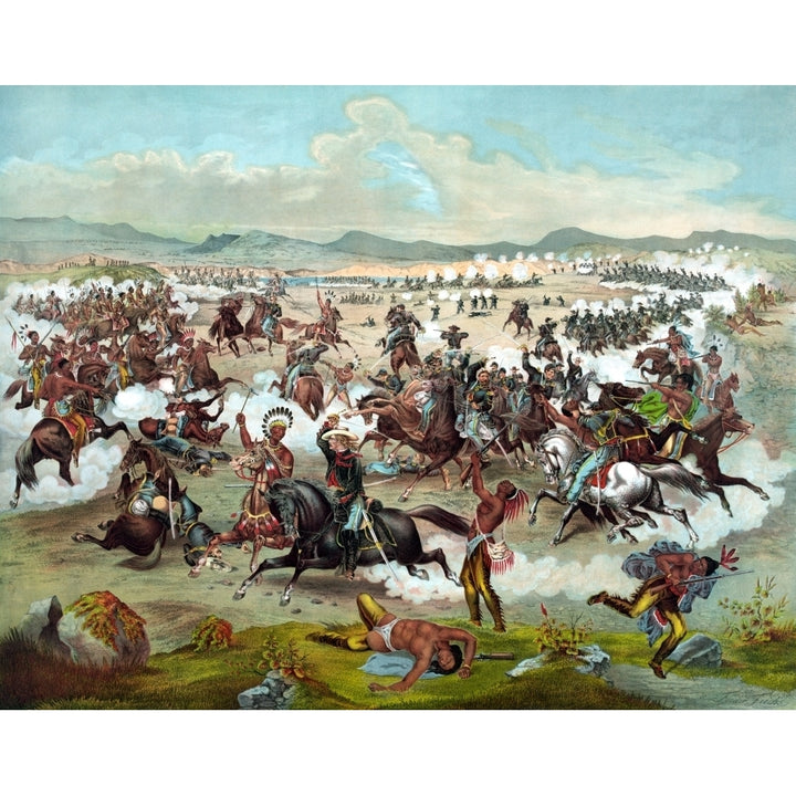 Vintage military print of The Battle of Little Bighorn Poster Print Image 1