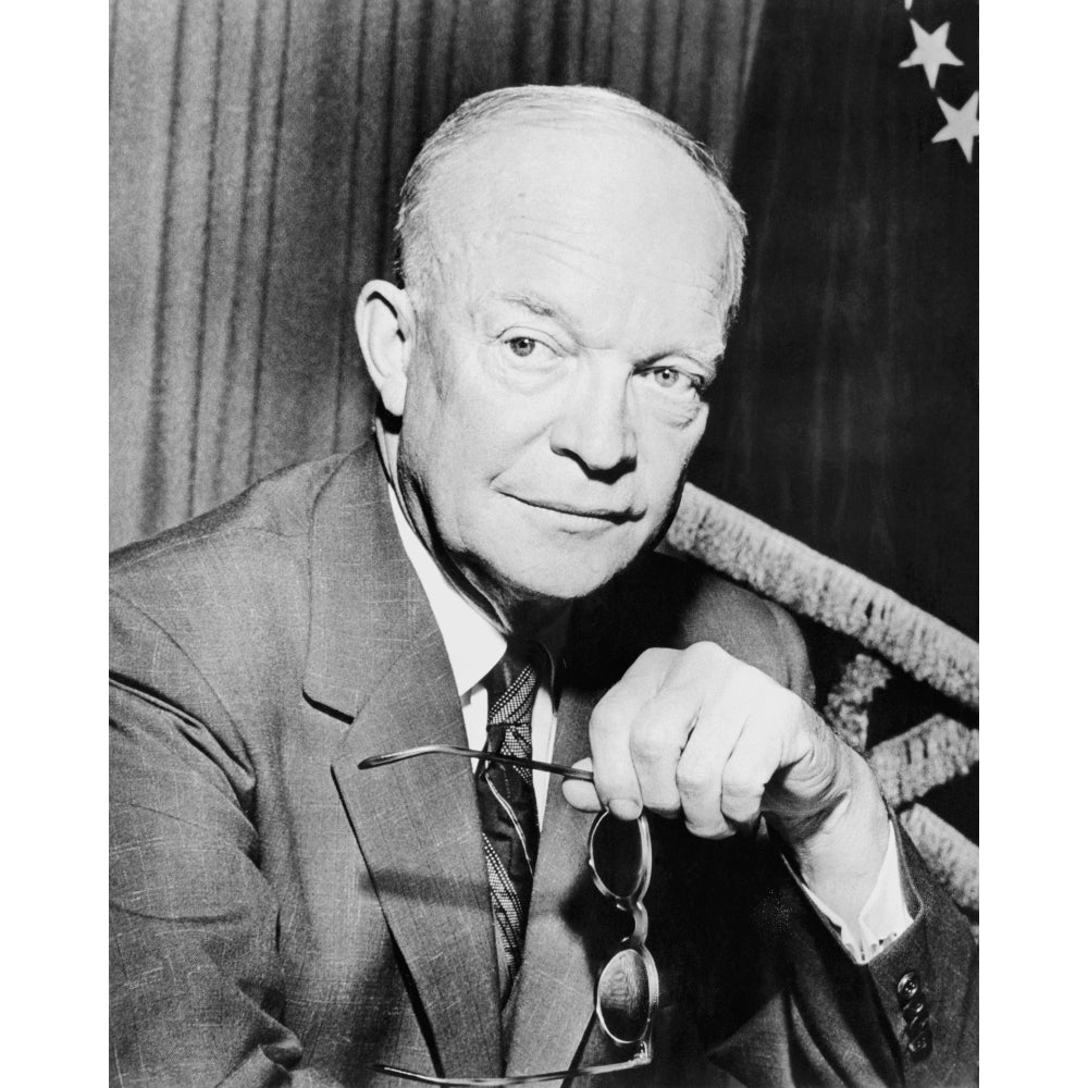 Digitally restored photo of Dwight Eisenhower holding a pair of glasses Poster Print Image 2