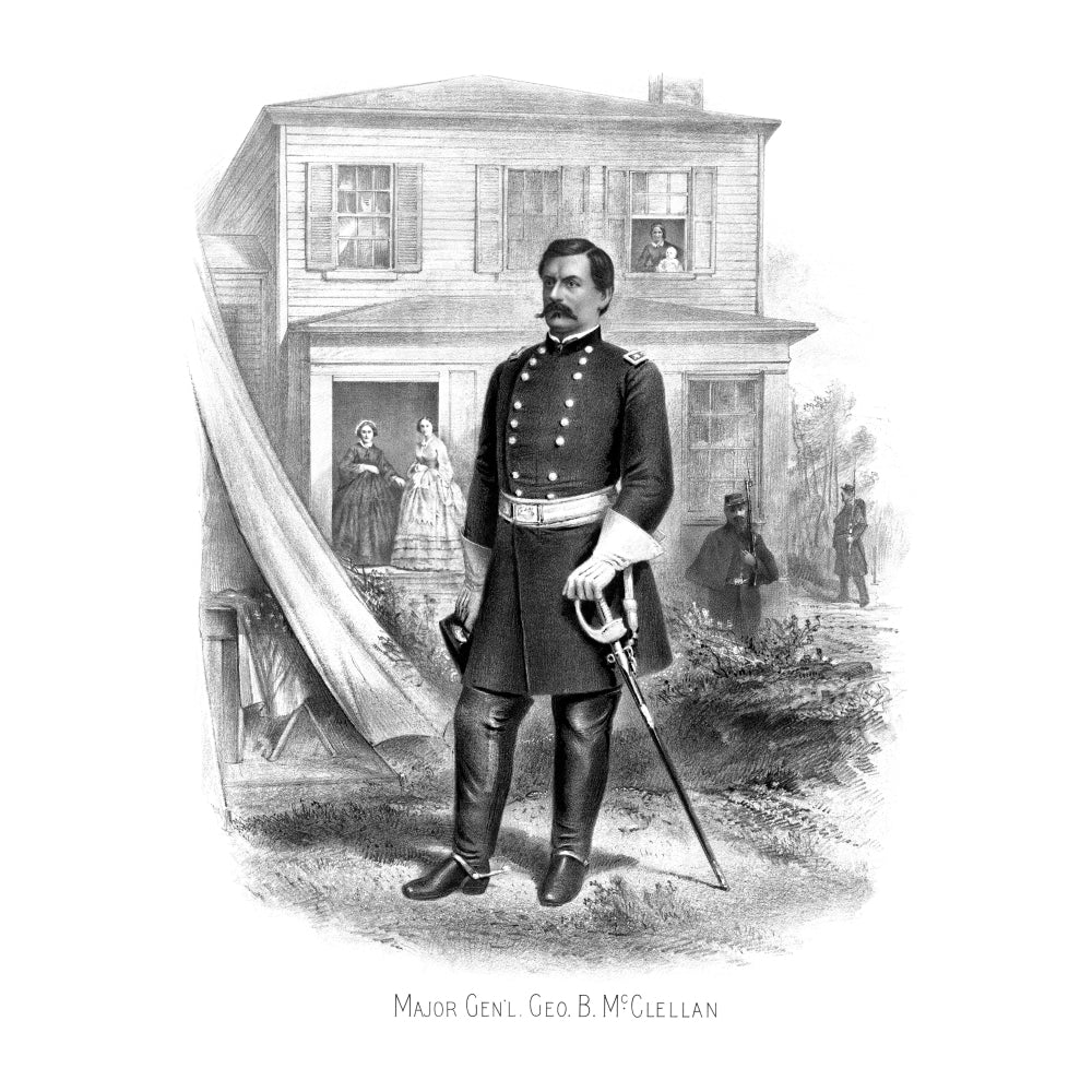 Vintage Civil War print of General George McClellan at Camp Seminary Poster Print Image 1