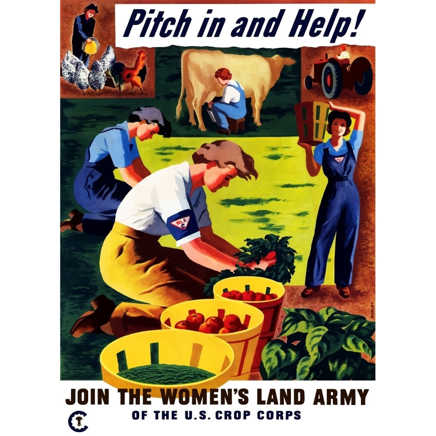 World War II propaganda poster of women doing chores on a farm Poster Print Image 1