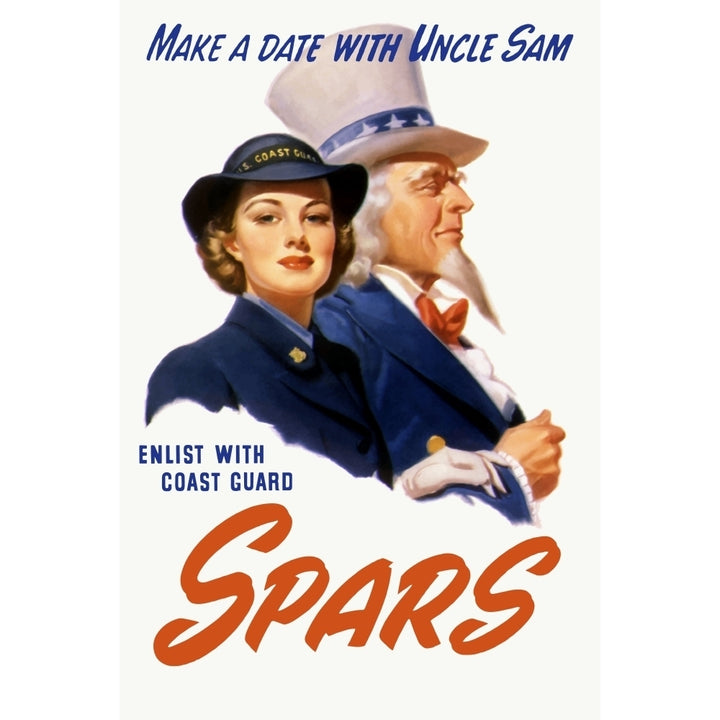 World War II poster of a female Coast Guard Cadet and Uncle Sam Poster Print Image 2