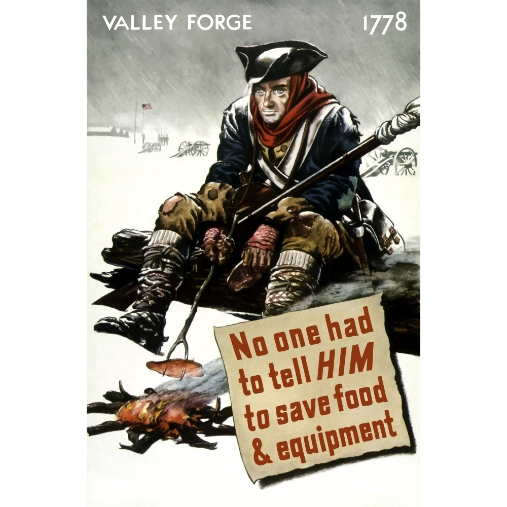 World War II poster of a Revolutionary War soldier cooking over a fire Poster Print Image 1