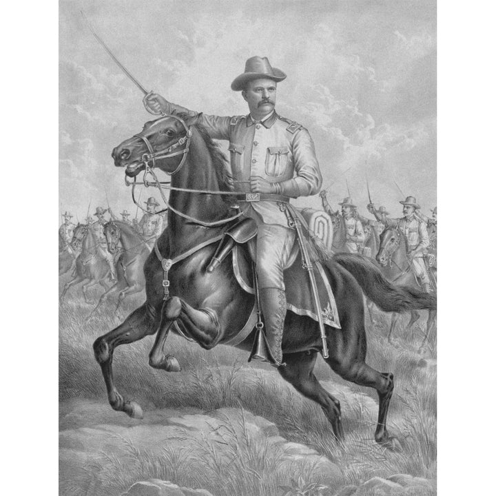 Digitally restored print of Colonel Theodore Roosevelt on horseback Poster Print Image 1