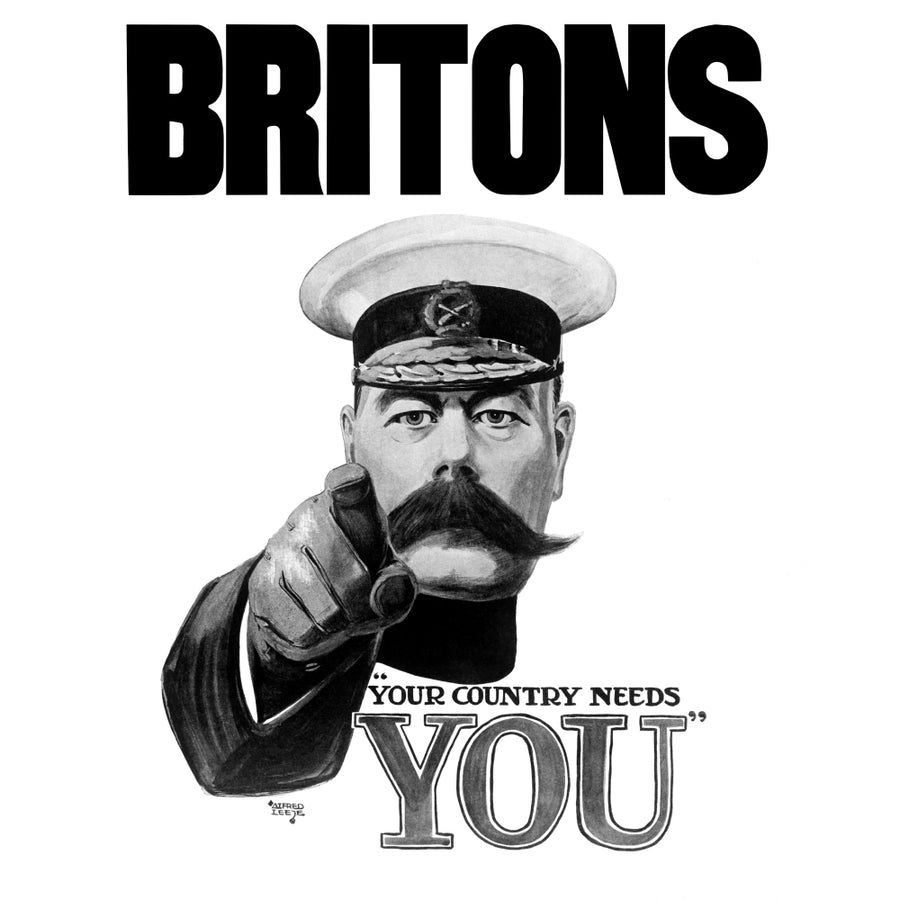 English World War I propaganda poster featuring Lord Kitchener Poster Print Image 1