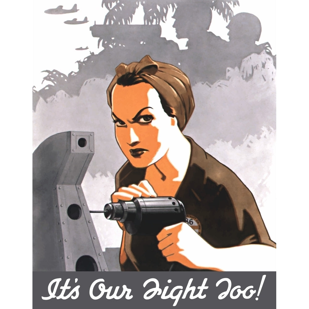 World War II propaganda poster of Rosie the Riveter operating a drill Poster Print Image 2