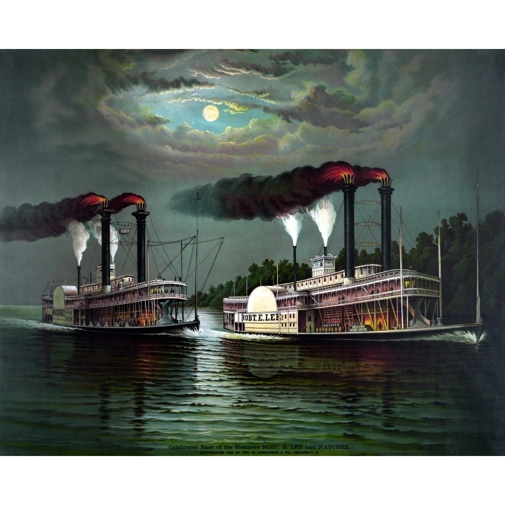 Vintage print featuring the race of steamboats Robert E. Lee and Natchez Poster Print Image 2