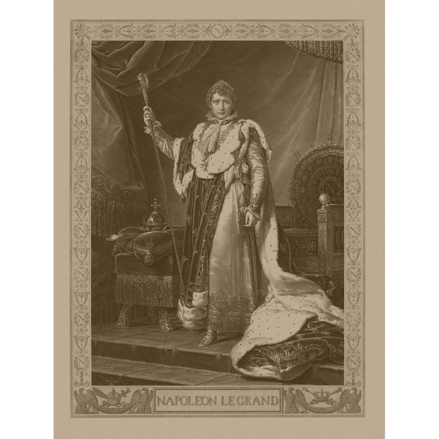 Napoleon Bonaparte in his coronation costume sitting on his imperial throne Poster Print Image 1