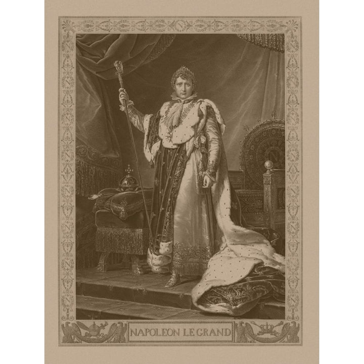 Napoleon Bonaparte in his coronation costume sitting on his imperial throne Poster Print Image 1