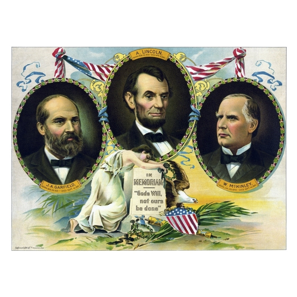 Vintage print of Presidents James Garfield Abraham Lincoln and William McKinley Poster Print Image 1