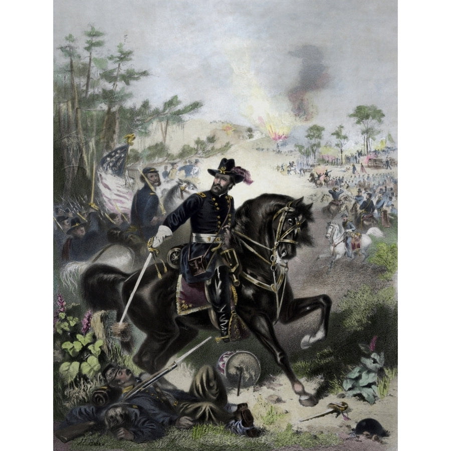 General Ulysses S. Grant leading Union troops into battle Poster Print Image 1