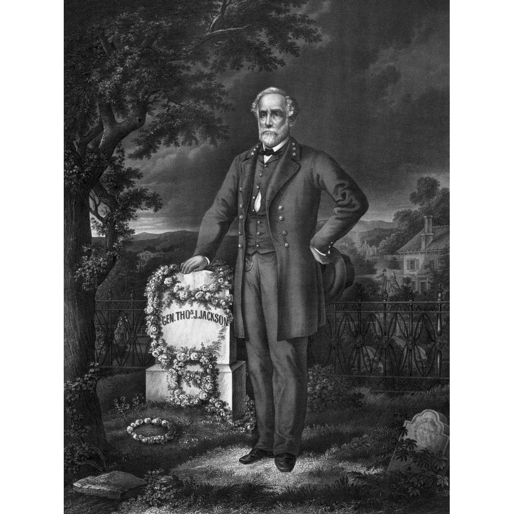 Civil War print of General Lee visiting the grave of General Thomas Jackson Poster Print Image 1