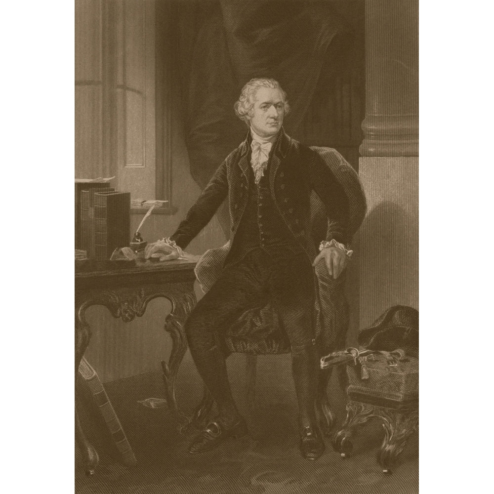 American History print of Alexander Hamilton sitting at his desk Poster Print Image 2