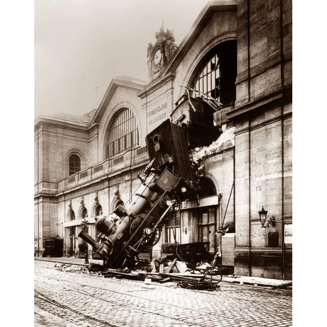 A locomotive derailment at Montparnasse Station Paris France Poster Print by John Parrot/Stocktrek Images Image 1