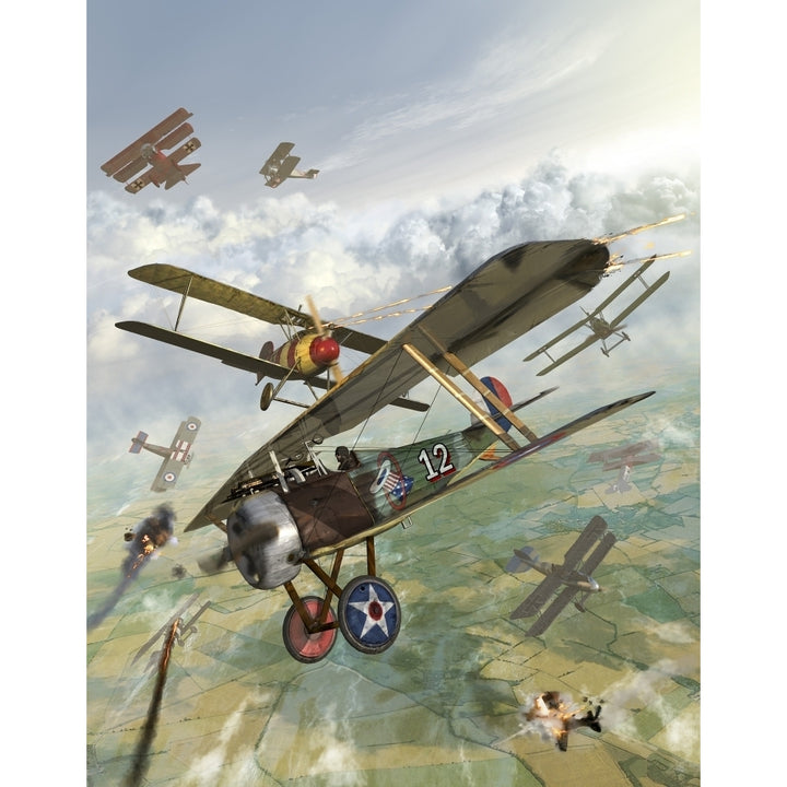 World War I U.S. bi-plane attacking German bi-planes Poster Print Image 1