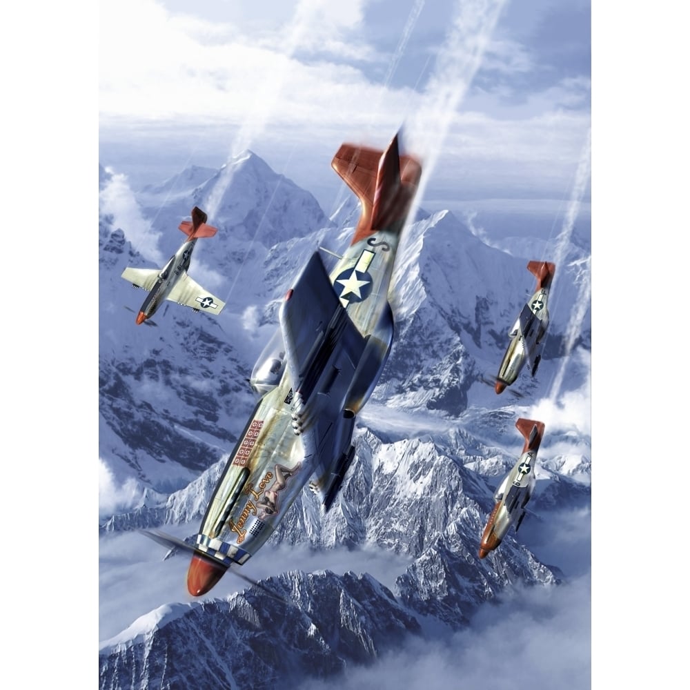 Tuskegee airmen flying near the Alps in their P-51 Mustangs Poster Print Image 1