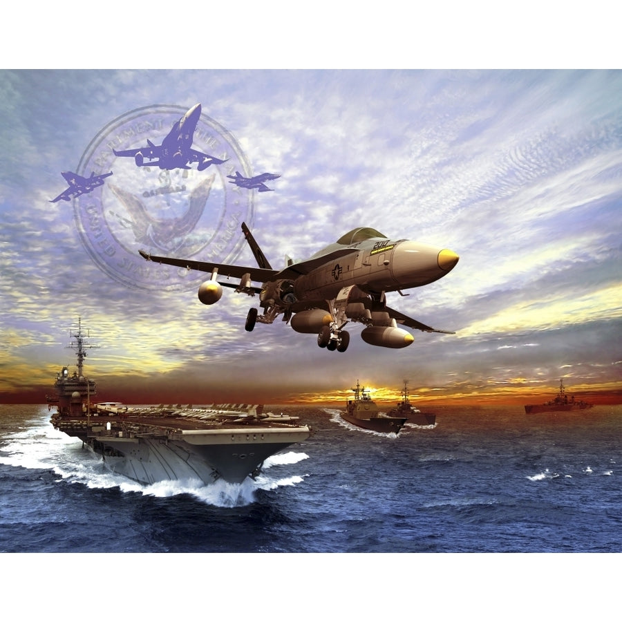 F/A-18 Hornet taking off of a U.S. Navy aircraft carrier Poster Print Image 1