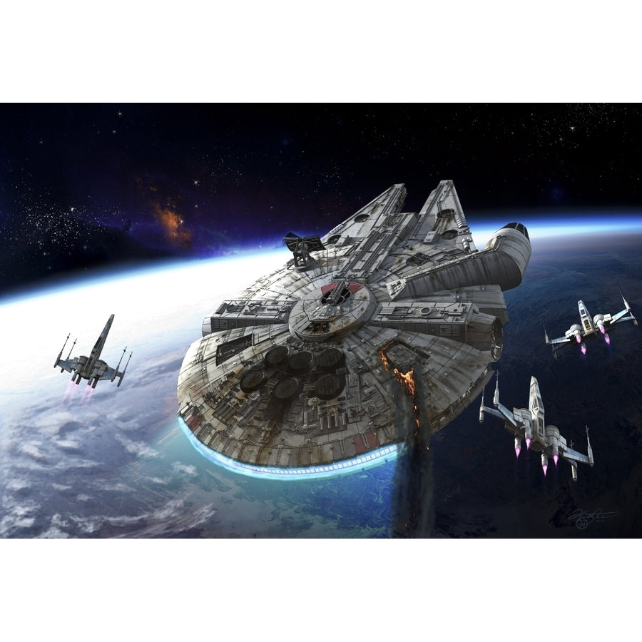 Star Wars Millenium Falcon being escorted by X-Wings Poster Print Image 1