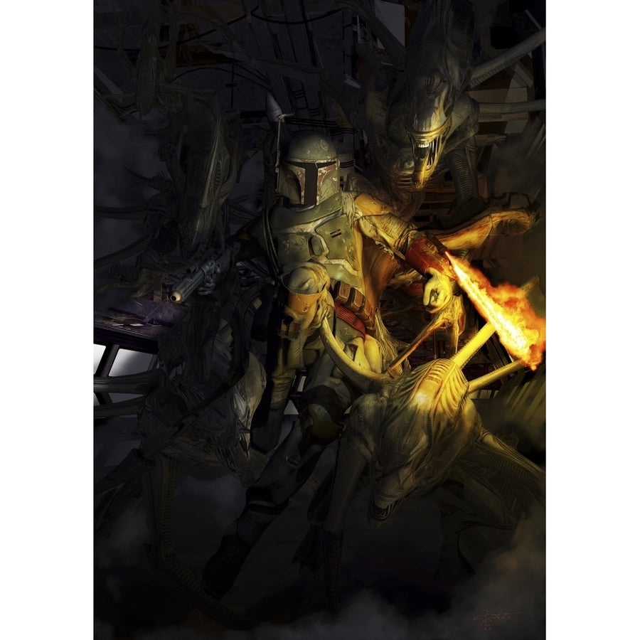 Star Wars Boba Fett fighting off aliens Poster Print Image 1