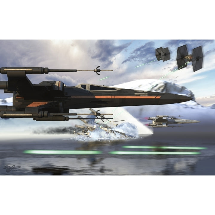 Star Wars X-Wing model cruising over a lake to attack the Empire Poster Print Image 1