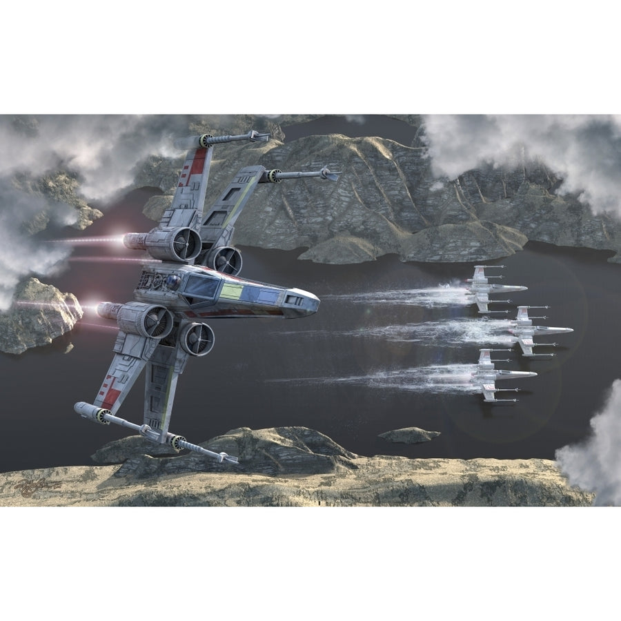 Star Wars Top view of a group of X-Wings flying low in a river valley Poster Print Image 1