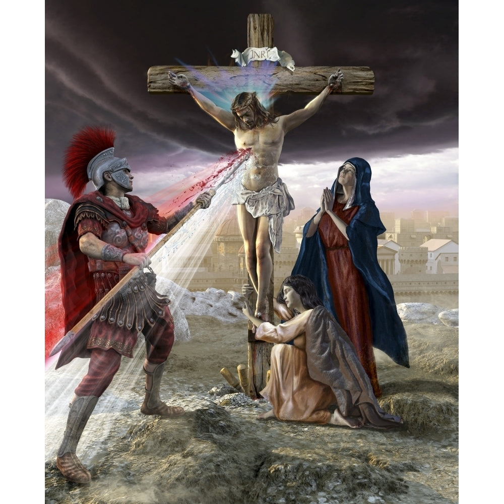 Jesus on the cross Roman piercing his chest. Poster Print by Kurt Miller/Stocktrek Images Image 2