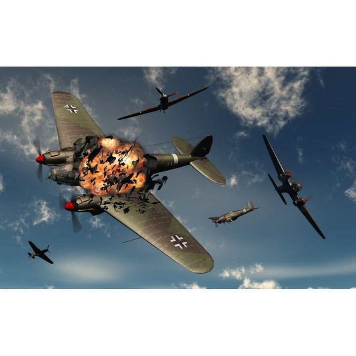 British Hawker Hurricane aircraft attack a German Heinkel He 11 bomber Poster Print Image 1