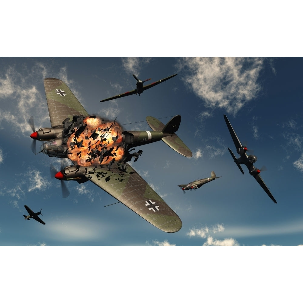 British Hawker Hurricane aircraft attack a German Heinkel He 11 bomber Poster Print Image 2