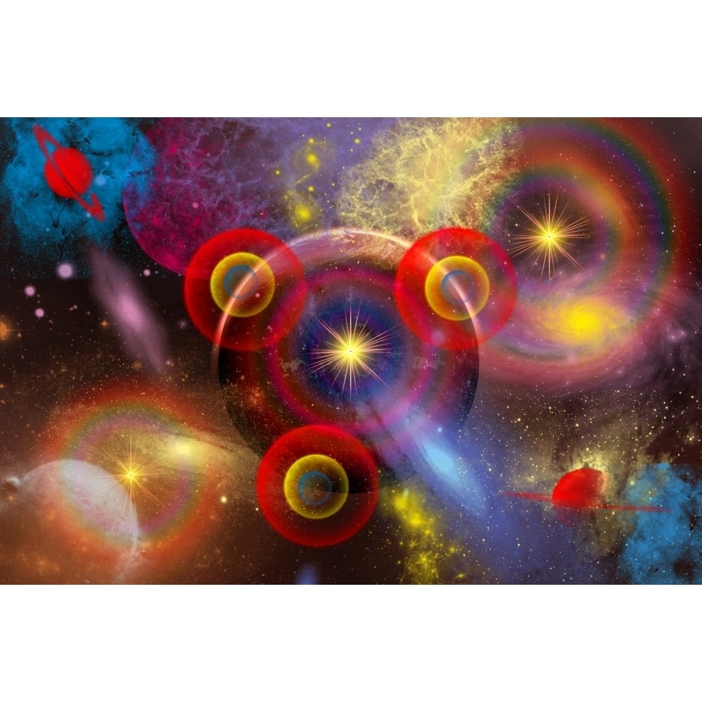 Artists concept of planets and stars mixed together in an ever-changing nebula Poster Print Image 1