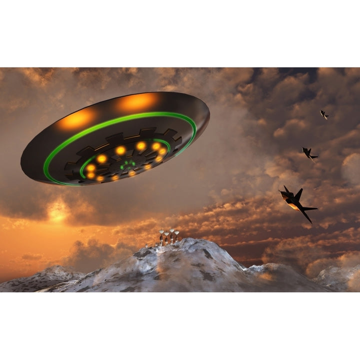 F-22 Raptors chase a UFO through the skies over Roswell Mexico Poster Print Image 1