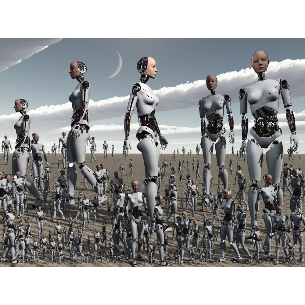 Artists concept of an abundance of androids with artificial intelligence Poster Print Image 1