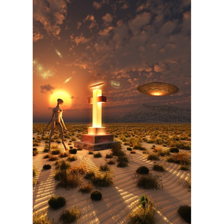 An alien returning to the famous crash site in Roswell Mexico Poster Print Image 2