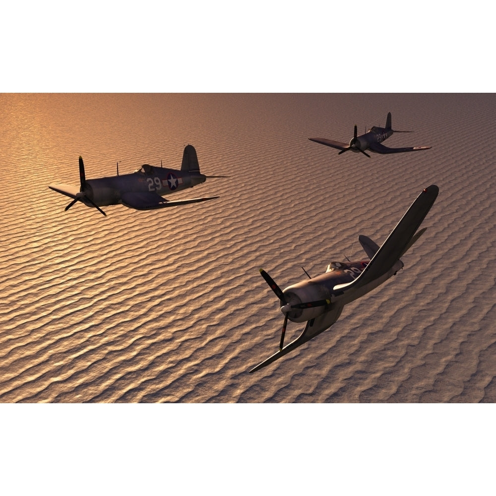 American Vought F4U Corsair aircraft in flight during World War II Poster Print Image 1