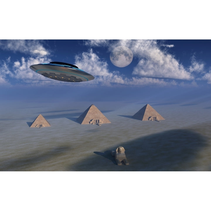 A UFO flying over the Giza Plateau in Egypt Poster Print Image 2