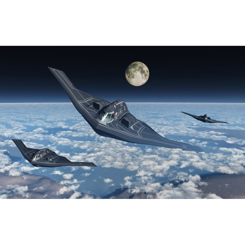 North American B-2 Spirit stealth bombers flying at high altitude. Poster Print by Mark Stevenson/Stocktrek Images Image 1