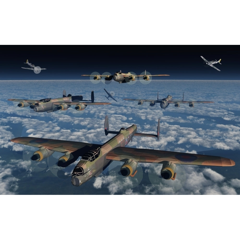 German FW-190 fighter planes attacking British Air Force Lancaster bombers. Poster Print by Mark Stevenson/Stocktrek Ima Image 1