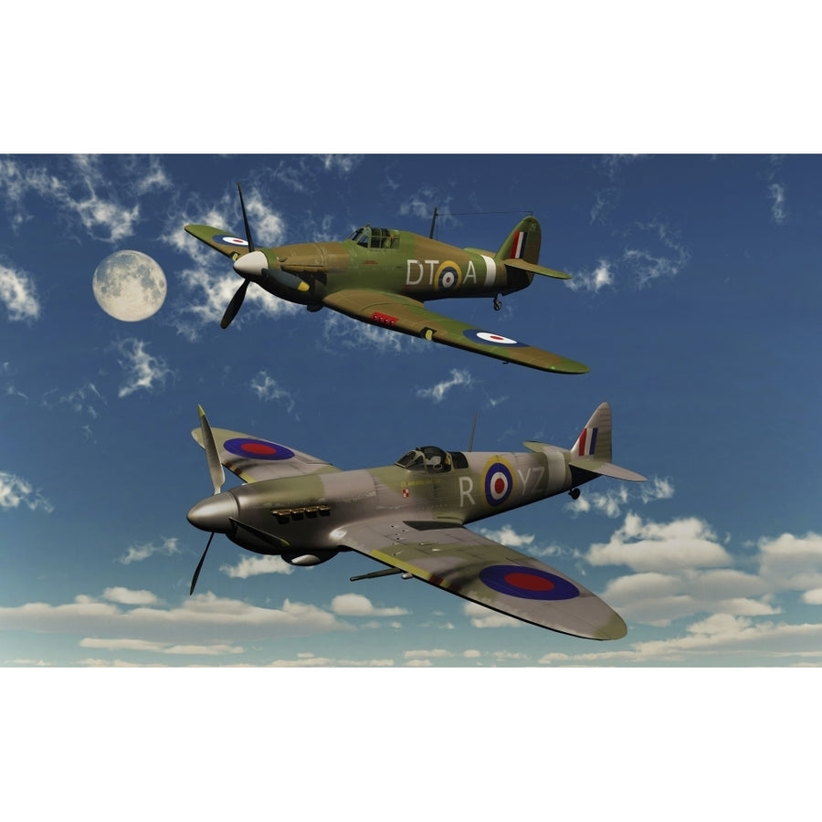 A Royal Air Force Supermarine Spitfire and Hawker Hurricane. Poster Print by Mark Stevenson/Stocktrek Images Image 1